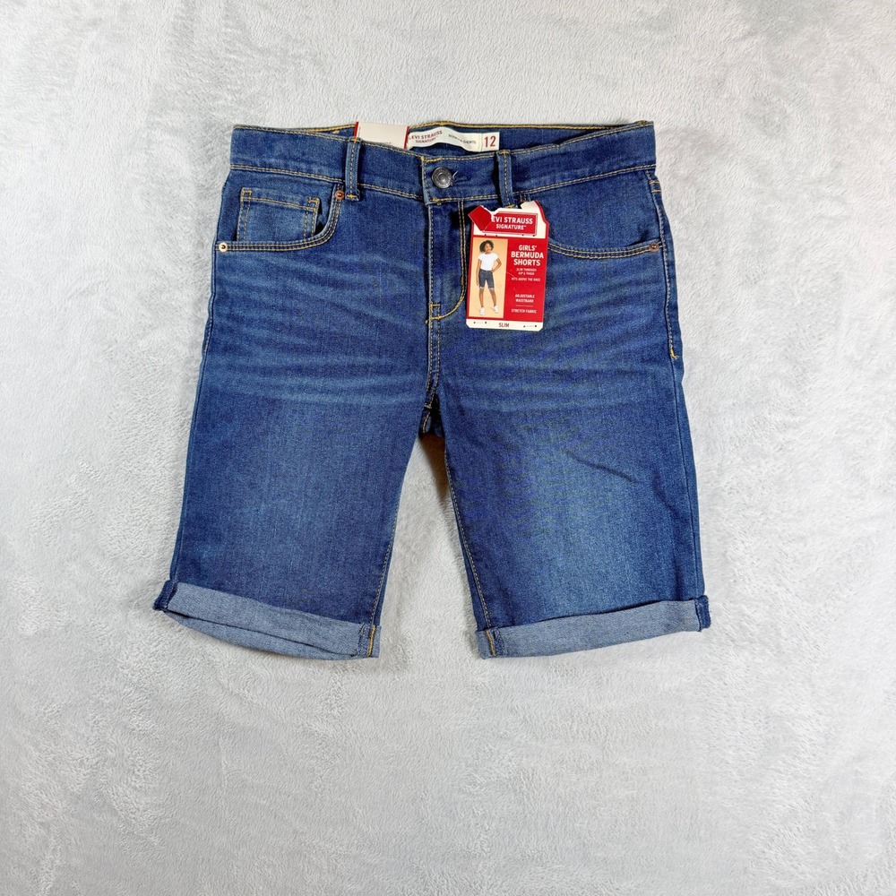 Levi Strauss Signature Girls Bermuda Shorts Size 12 Slim Stretch Denim NWT
